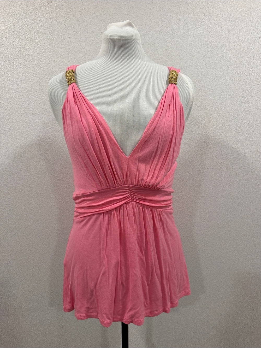 Express Women's Pink V-Neck Sleeveless Ruched Tank Top